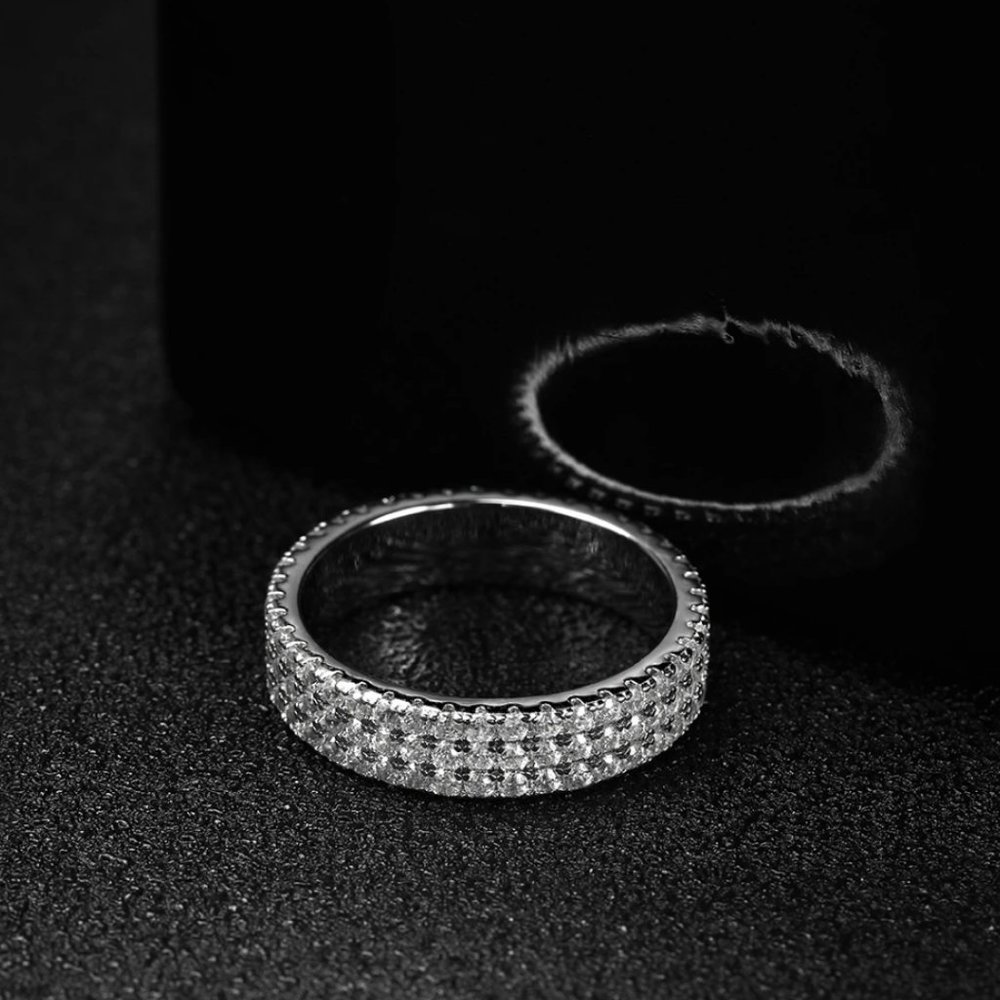 Certified 1.5 mm Moissanite Diamond Three Row Pave Full Eternity Band Ring NEW - Picture 5 of 12